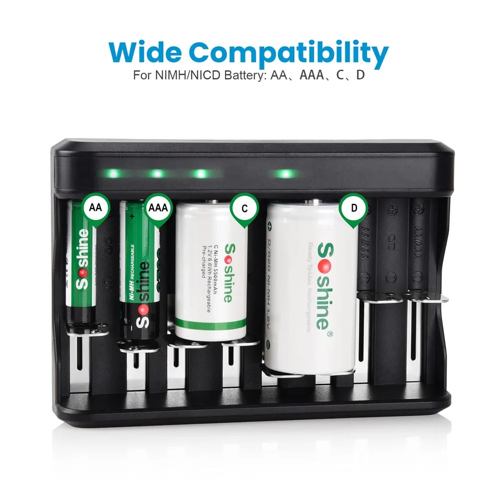 Soshine 8 Slot LCD Ni-MH Battery Charger for AAA AA SC C D Ni-MH or Ni-Cd Rechargeable Batteries Charger