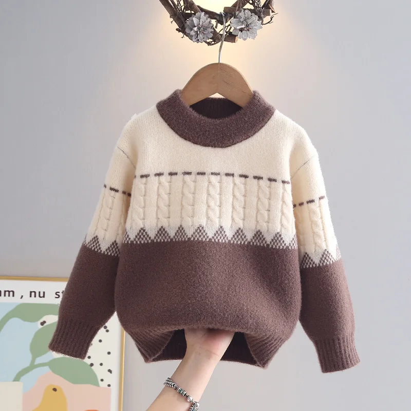 Pullover für Jungen, langärmelig, Kinderpullover, Pullover mit Zickzackmuster und Farbblockdesign, Herbst-/Winterpullover für Jungen, gestrickter Pullover für den täglichen Gebrauch. – Detail 3