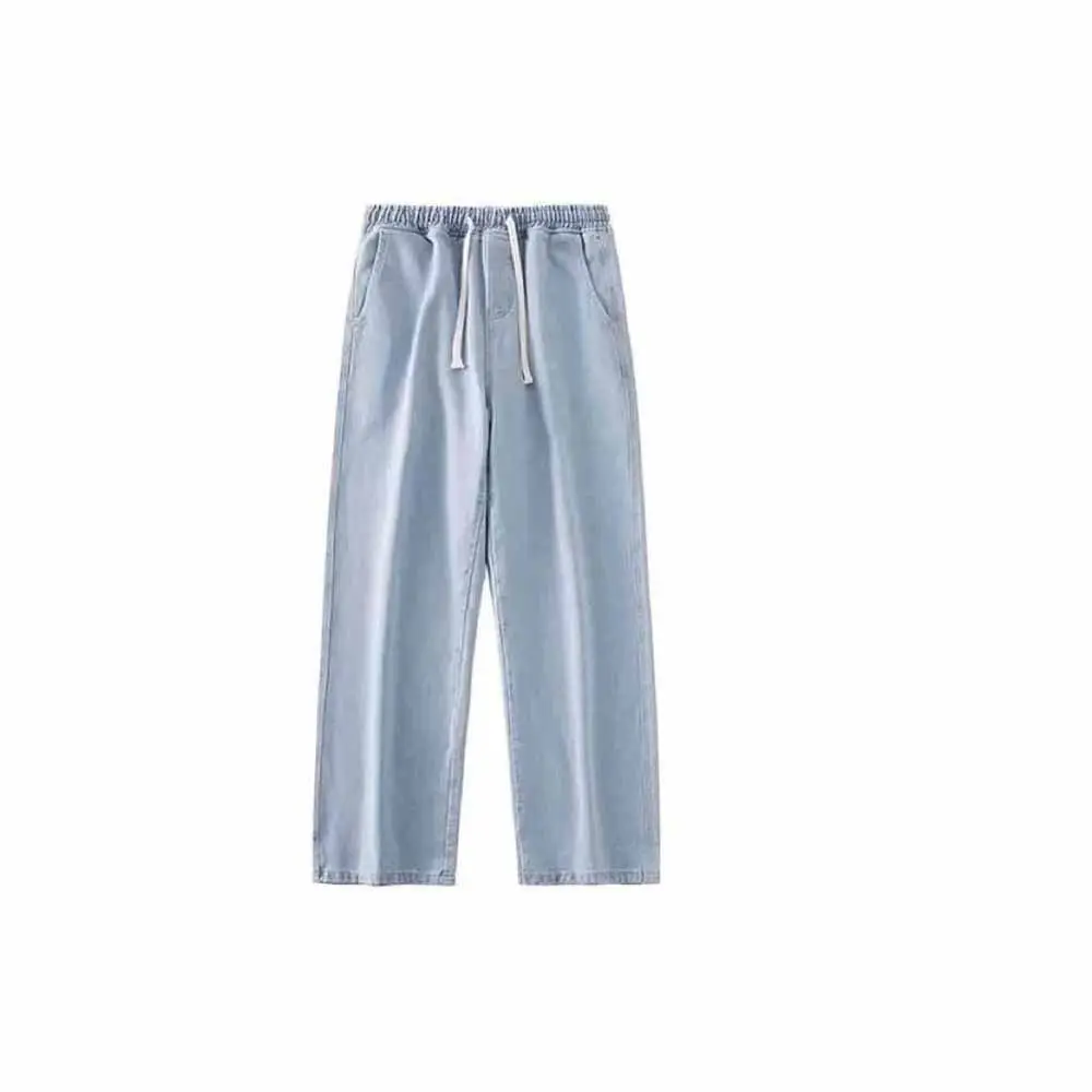 신축성 있는 허리 남성 캐주얼 청바지 루즈핏 스트레이트 레그 와이드 레그 팬츠 와이드 레그 기본 디자인 데님 바지 패션 트렌드