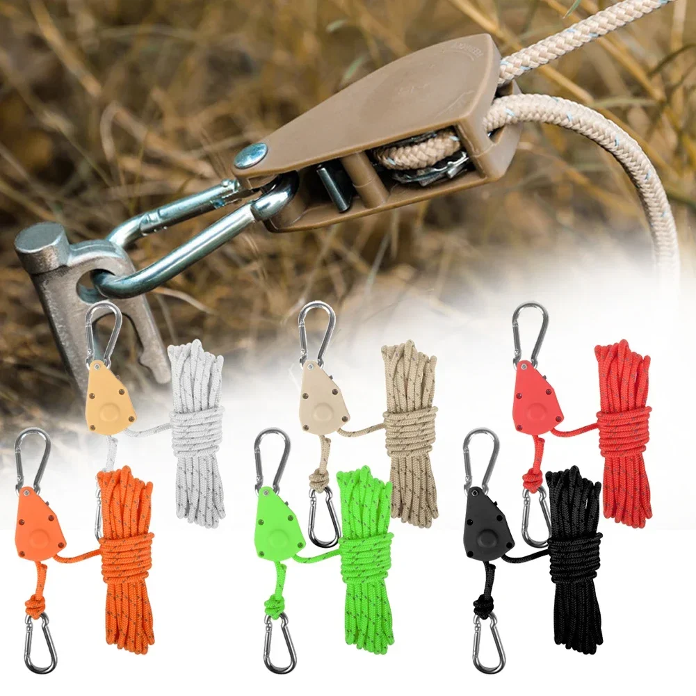 4M Adjusting Lanyard Hanging For Tent Fan Tent Wind Plant Lamp Rope Ratchet Hanger Lifting Pulley Hooks Outdoor Camping Buckles