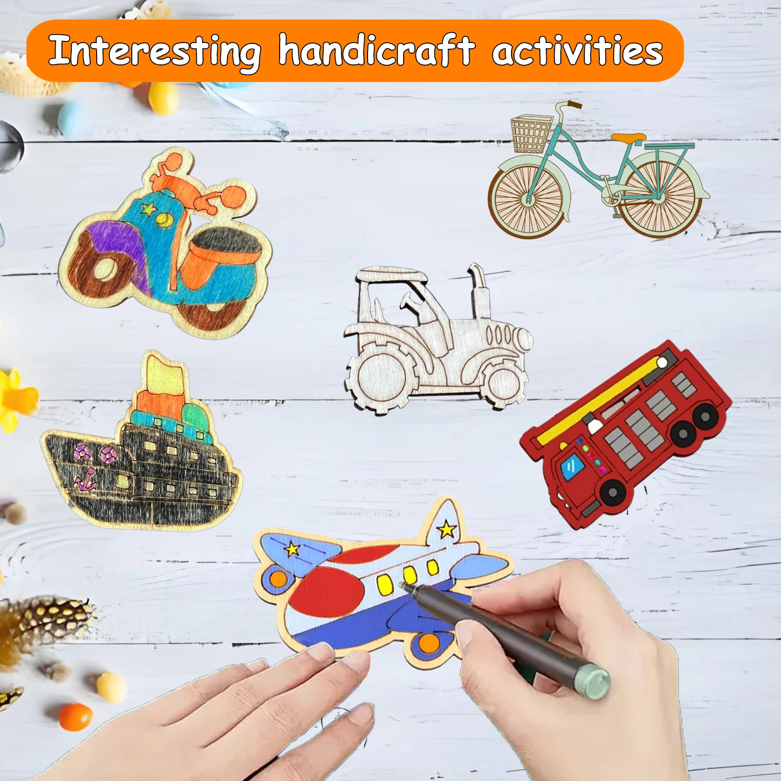 30 peças de artesanato em madeira para carros, transporte, transporte e festas de aniversário, adequado para artesanato artesanal diy por meninas