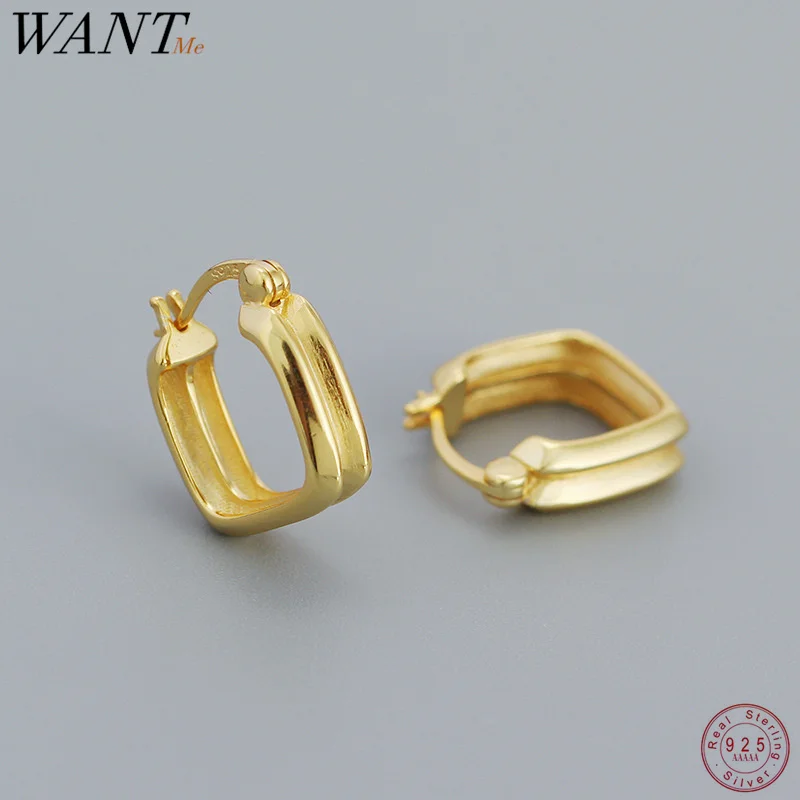 

WANTME 925 Sterling Silver Minimalist French Square Huggies Hoop Earrings for Women Punk Men's Hip Hop Party Jewelry Accessories