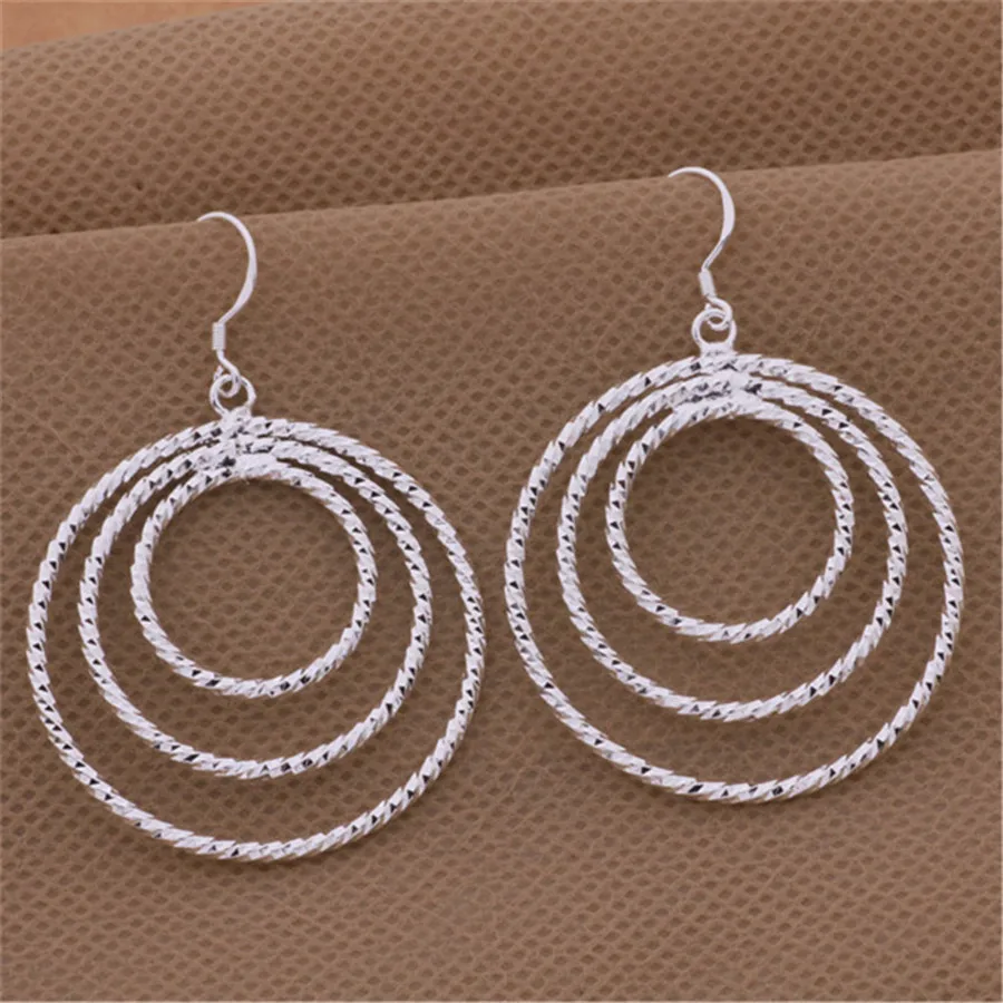 Charm 925 Sterling Silver Fashion Three circle big Earrings for Women High Quality Jewelry Party Gift drop earring wedding