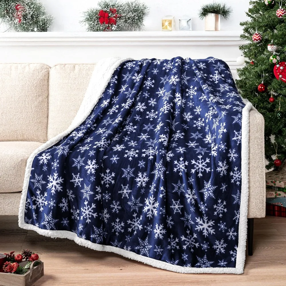 

Luxury Blue Snowflake Sherpa Throw Blanket - Plush Fleece, Reversible Microfiber for Cozy Holidays