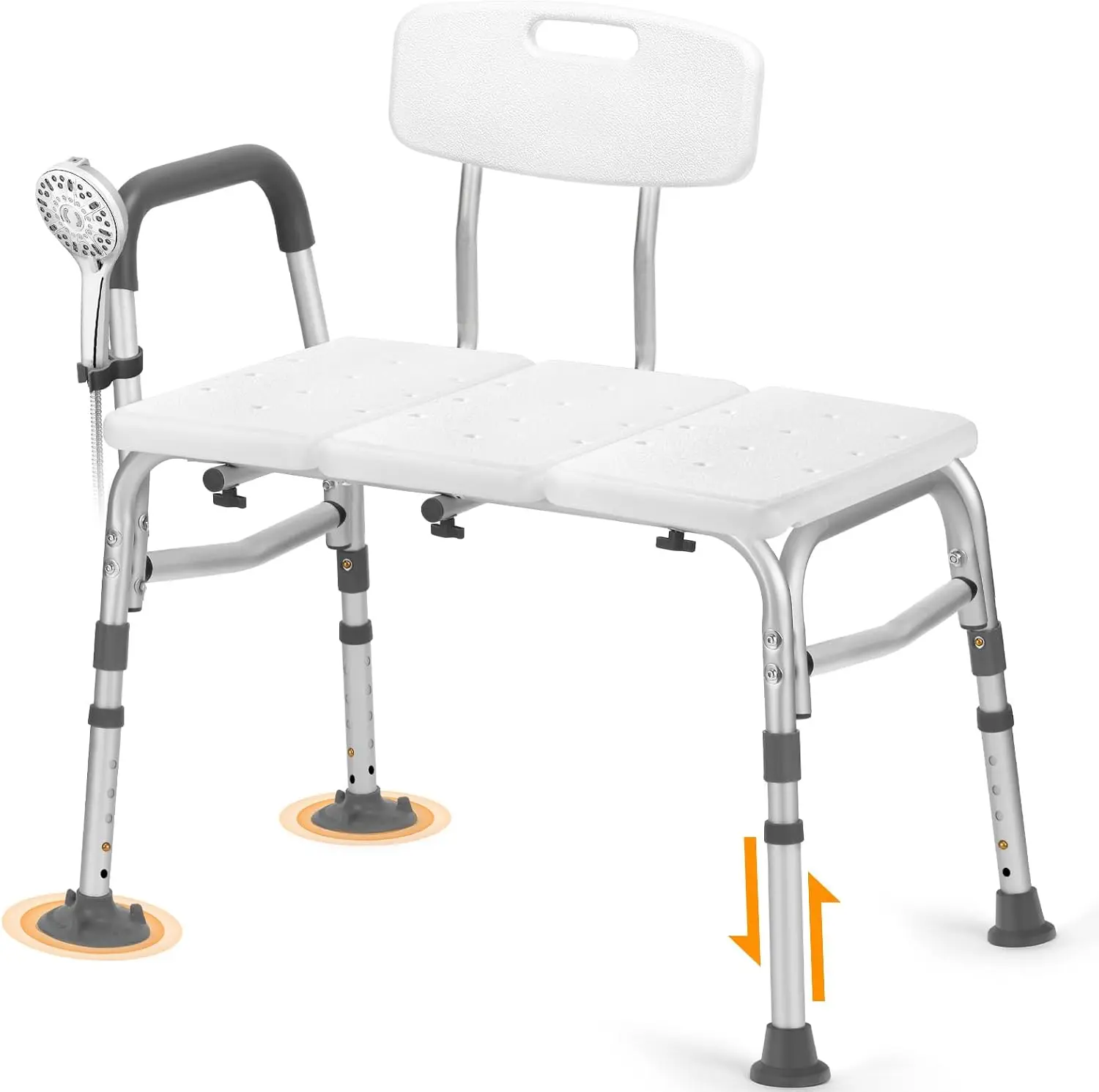 

Adjustable Shower Transfer Bench with Backrest & Armrest, Tool-Free Assembly for Elderly and Disabled