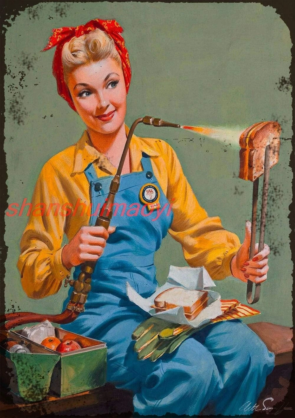 Sylty Vintage Look Metal Sign 8X12 Inch 1940s Pin-Up Girl Rosie Welding Lunch Retro Art Pin Up Wall Decor Tin Signs UUJ