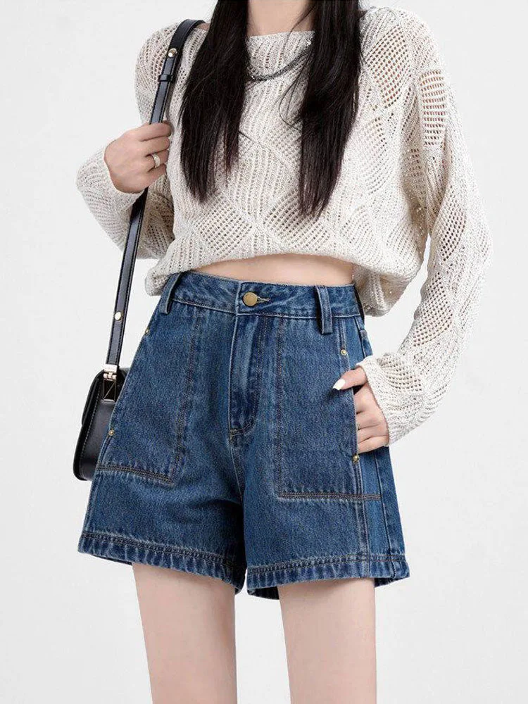 Korean Style Leisure Women Denim Shorts Summer New Fashion Loose A-Line Wide Leg Hot Pants Classic Retro High Waist Jean Shorts