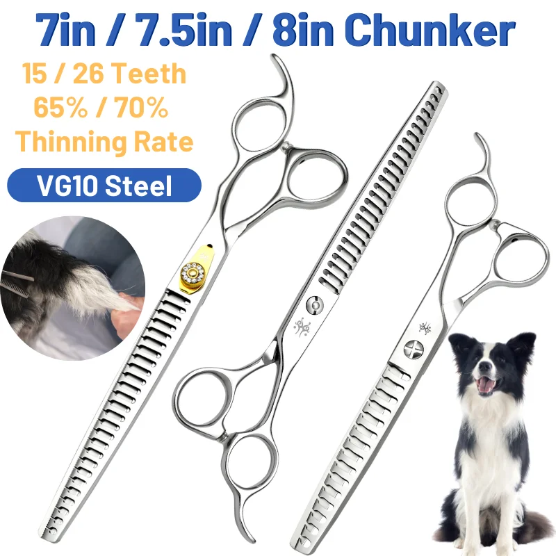 

7/7.5/8in Professional Pet Grooming Scissors for Dogs Cats 26 Teeth Chunker Hairdressing Shears VG10 Steel Dog Thinning Scissors
