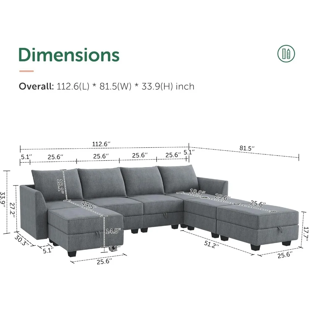 Modular Sectional Sofa,Reversible Modulars Sofa Sectional Couch with Storage Seat, U Shaped Modular Couch