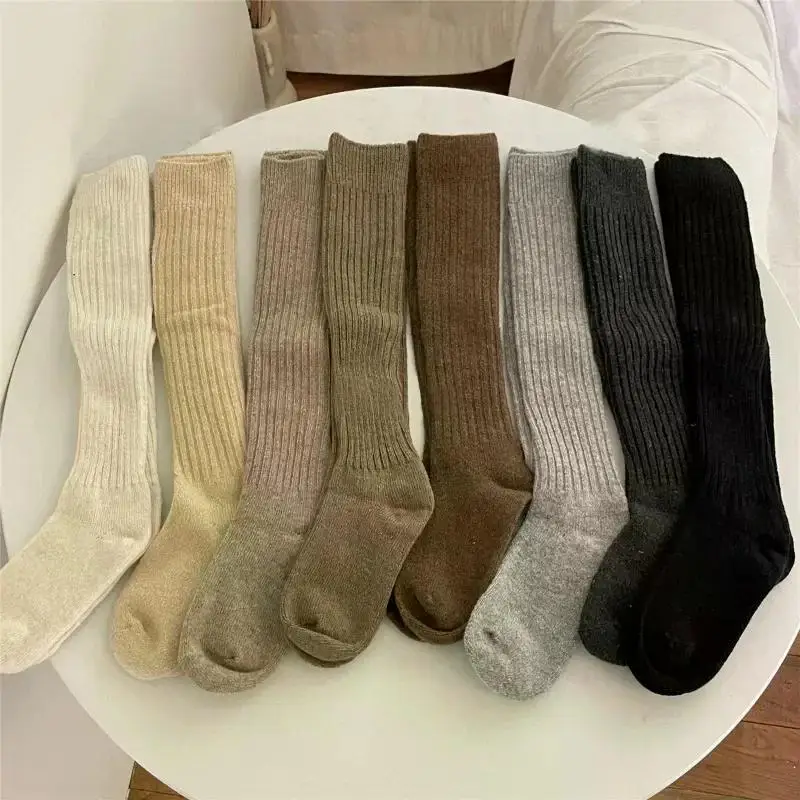 Women Long Socks Cashmere Women Boot Solid Wool Thigh Stocking Skinny Casual Cotton Over Knee-High Fluffy Female Long Knee Sock