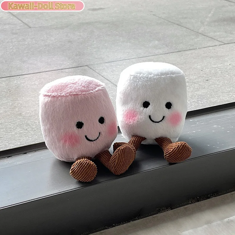 Marshmallow Plush Toy Keychain Car Key Ring Backpack Bag Decoration Pendant Children Gift Two-color Cartoon Soft Stuffed Doll