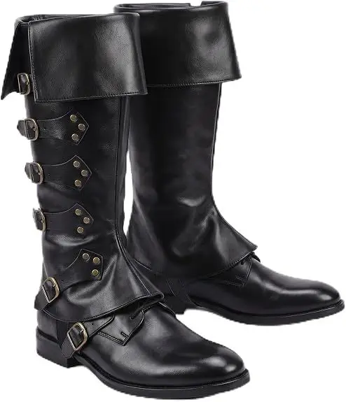 Herren-Piraten-Cosplay-Kniestiefel, lange Stiefel, Vintage-Renaissance-Marinkapitän-Accessoire, Schuhwerk, Halloween-Karneval, ausgefallene Requisiten – Detail 3