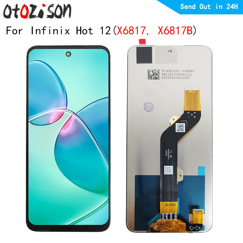 Infinix Hot 12 용 LCD 디스플레이 터치 패널 스크린 디지타이저, 6.82 인치 IPS, X6817 X6817B, Hot12 용 프레임 어셈블리 포함
