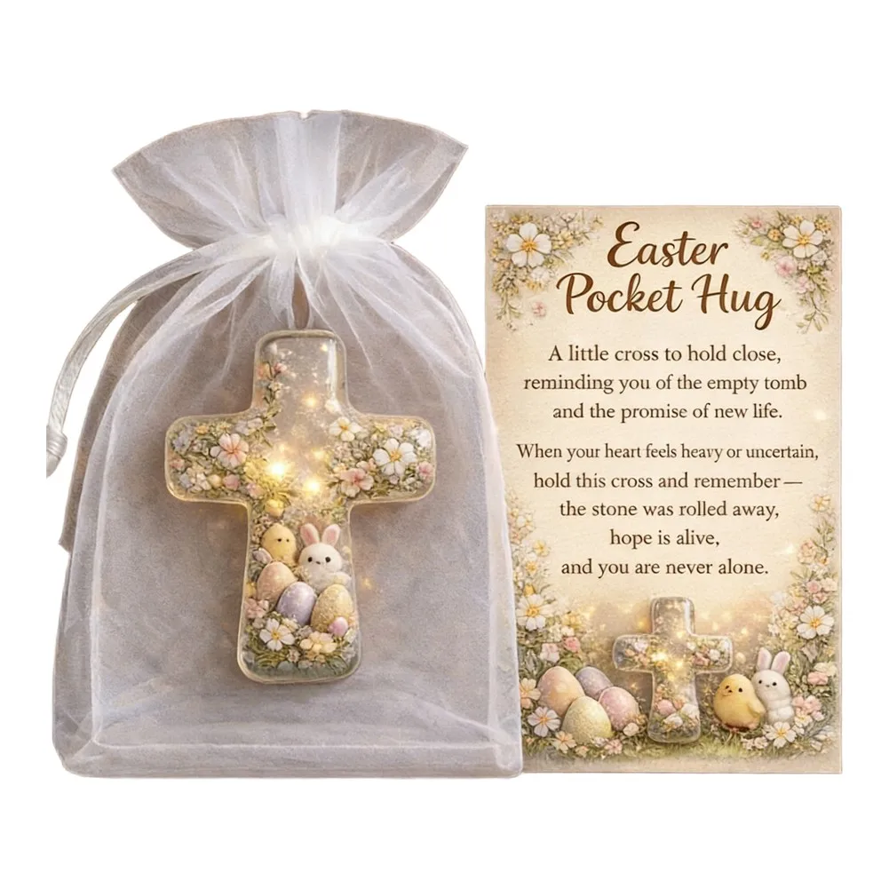 Easter For POCKET Hug Acrylic Card with Handmade Details Including Bunny Lamb Chick and Cross for Emotional Support - view 5