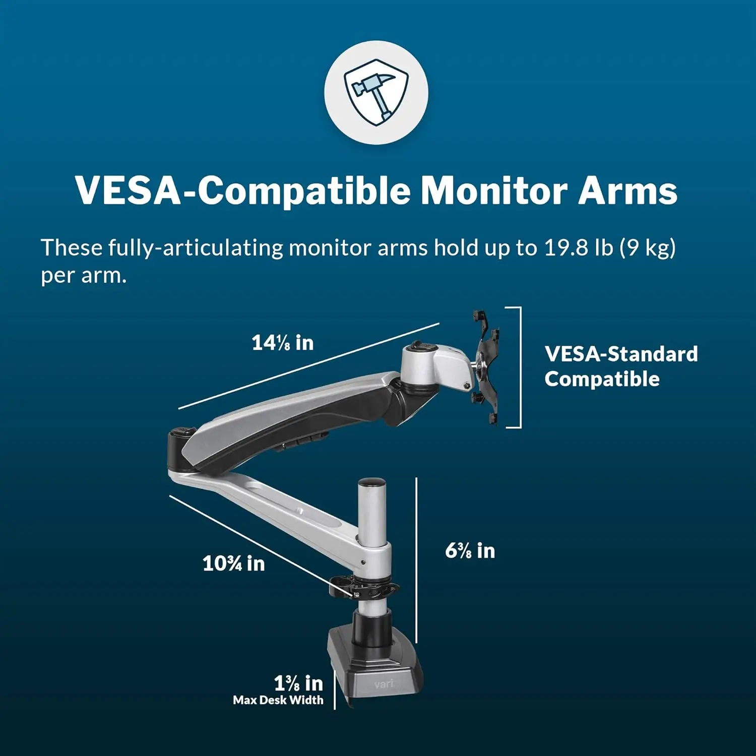ذراع شاشة مزدوجة - حامل شاشة VESA مع تعديل 360 درجة - شاشات تصل إلى 27 بوصة، 19.8 رطل - أذرع شاشة مزدوجة