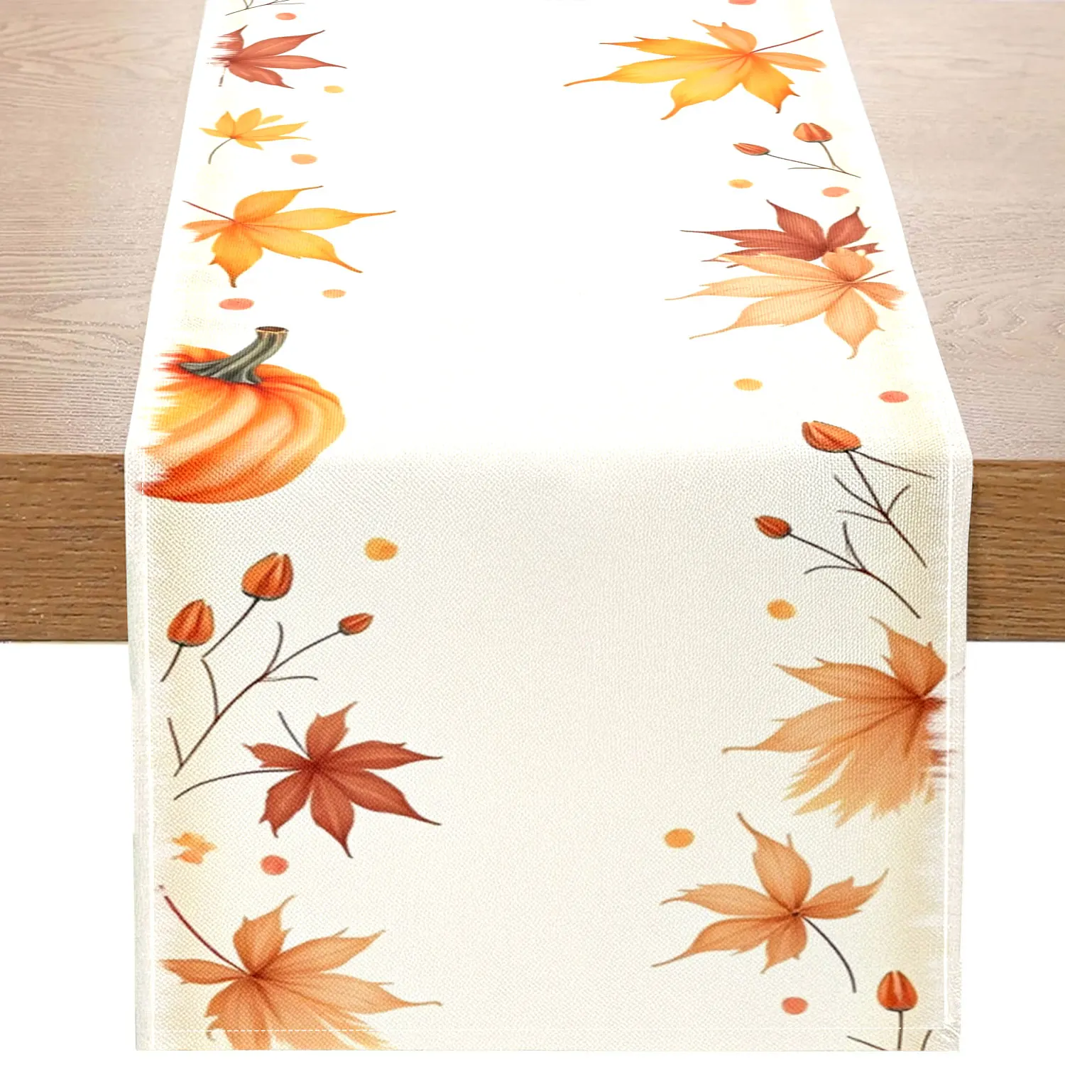 1 Piece of Pumpkin and Autumn Leaf Themed Table Runner, Featuring a Pumpkin and Autumn Leaf Pattern, Suitable for Country-Style Homes, Autumn Harvest Parties, and Table Decoration Scenes.
