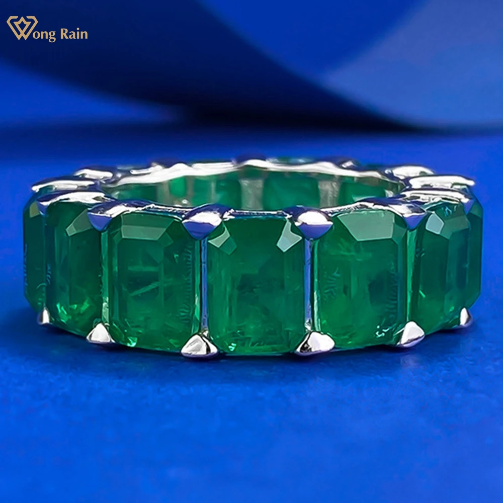 Wong Rain Vintage 100% 925 Sterling Silver 5*7 MM Emerald Paraiba Tourmaline Gemstone Women Rings Fine Jewelry Band Wholesale