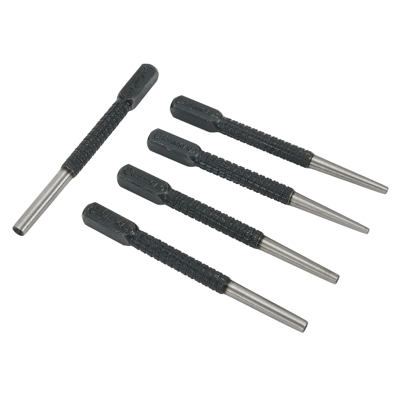 5pcs Nail Punch Knurled Body Square Punch 0.8/1.6/2.4/3.2/4.8mm Punching Hand Tools Alloy Steel Replacement Spare Parts Kit