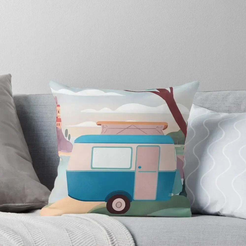 

Vintage Caravan by the Sea Throw Pillow Cushions For Children Embroidered Cushion Cover Rectangular Cushion Cover pillow