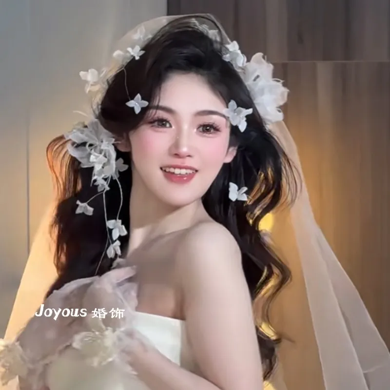 

New Bride Wedding Dress Headdress White Mesh Flower Antique Style Headband