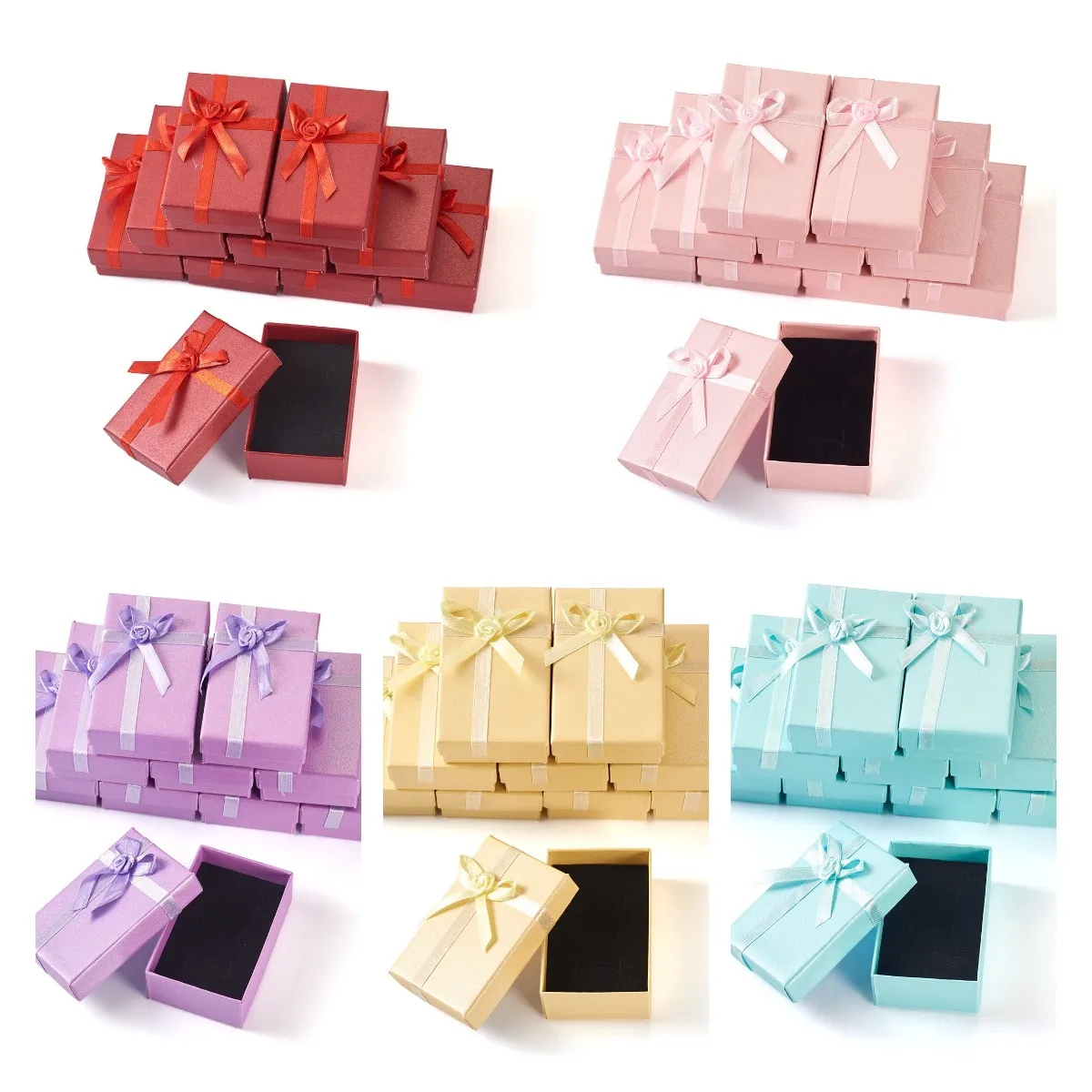 

12pcs Cardboard Paper Jewelry Set Boxes Ring Necklace Earrings Rectangle Gift Boxes With Black Sponge Inside