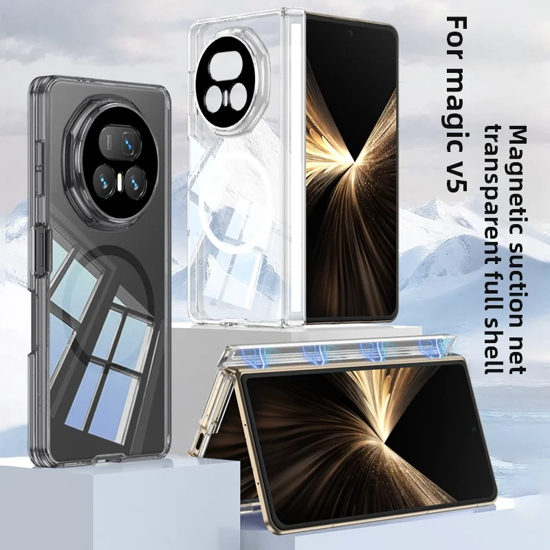 

Для Huawei Honor Magic V5 чехол мягкий прозрачный средний шарнир магнитная защитная задняя крышка Magsafe для Magic V5 чехол для телефона