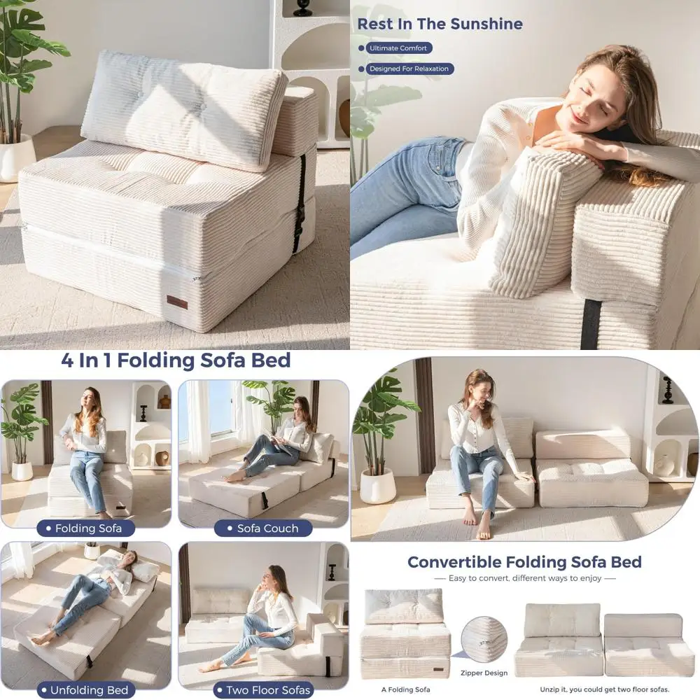 

Convertible Sofa Bed with High-Density Foam Support, Portable 4-in-1 Folding Lounger and Floor Chair