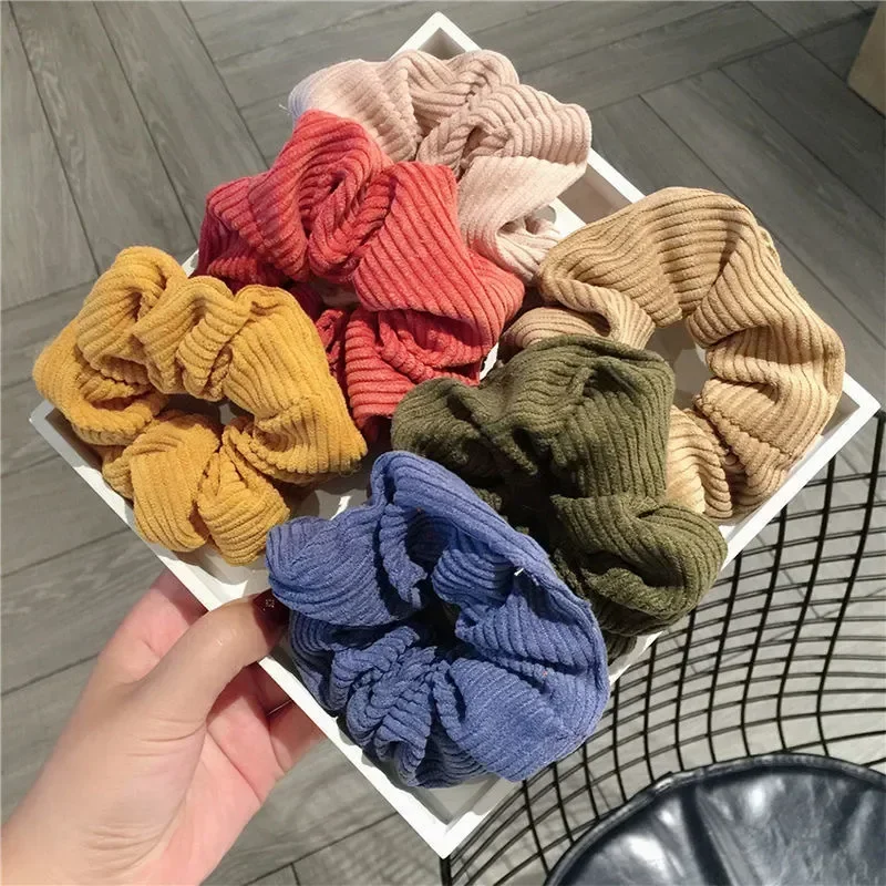 2023 Autumn/Winter New Simple Solid Hair Loop Hair Ring Versatile Corduroy Head Rope Scrunchies Hair Accessories for Women