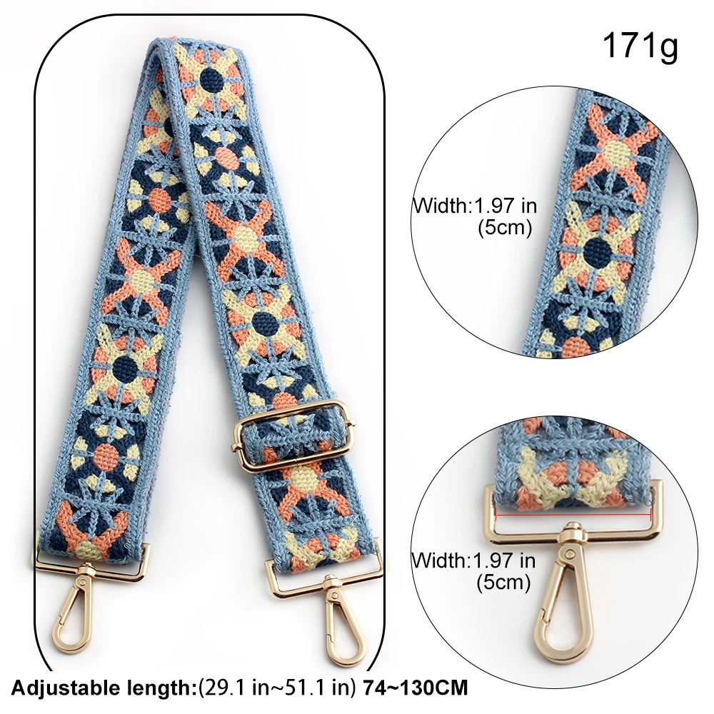 74-130cm Colorful Ethnic Style Jacquard Wide Strap For Women\'s Bags Camera Thickened Retro Embroidered Long Straps Accessories