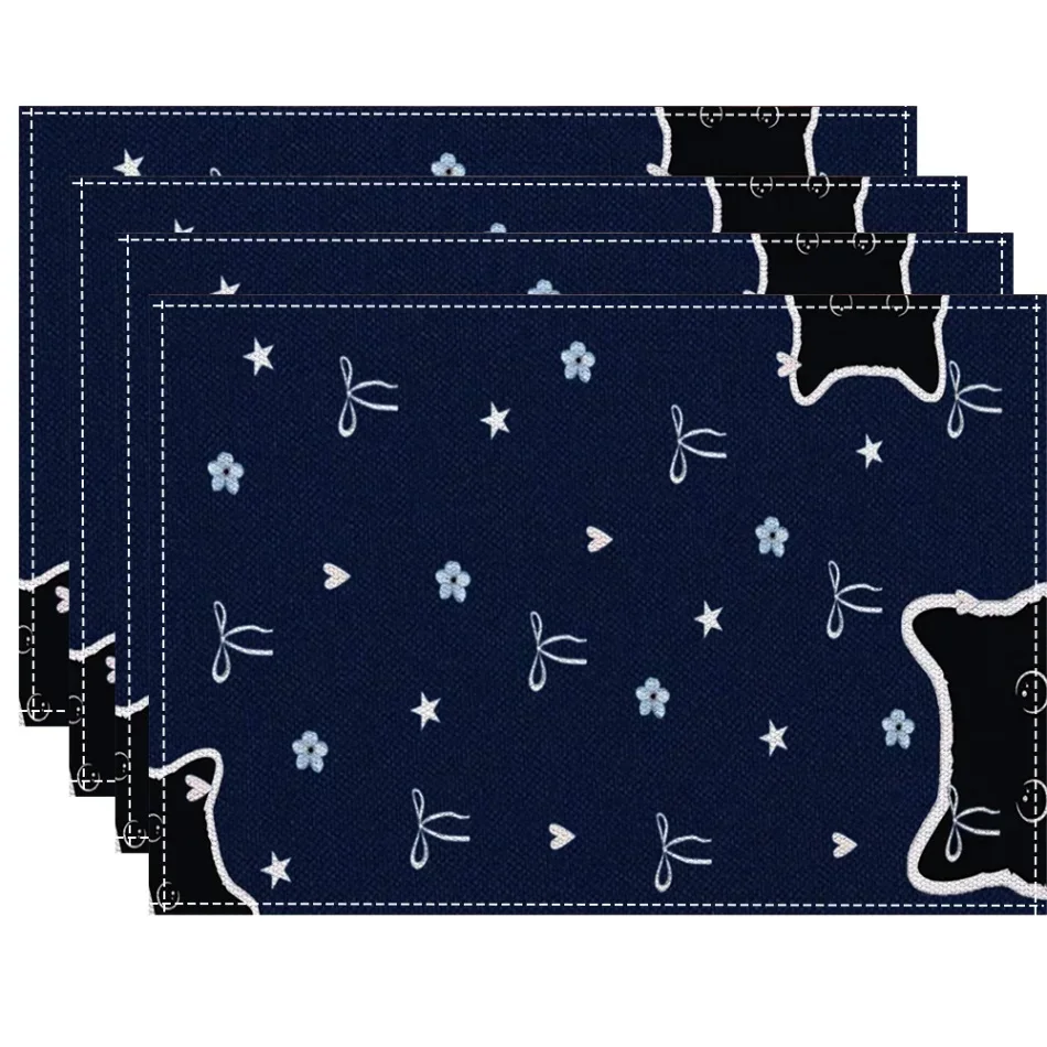 4pcs Cute Black Cat Star Placemat Non-slip Washable Kitchen Bedroom Universal Placemat