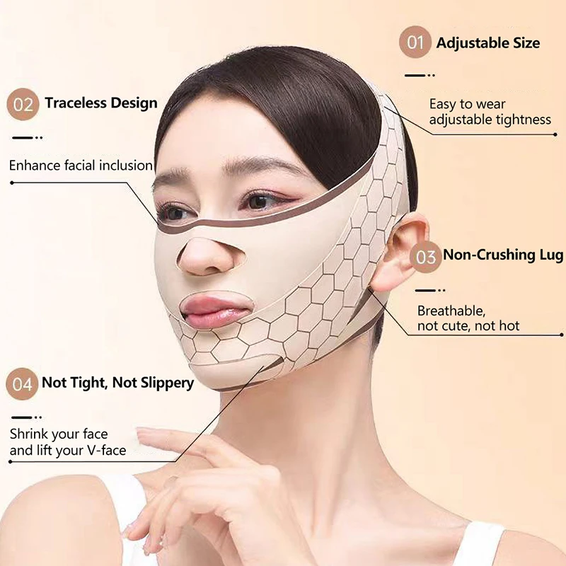 Breathable V Face Band Cheek Lift Up Face เข็มขัดบางลด Double Chin V-Line Shaping BANDAGE ต่อต้านริ้วรอยผ้าพันแผลใบหน้า