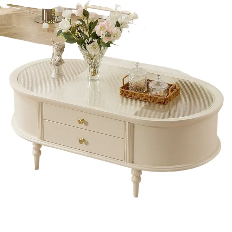 

French cream style oval coffee table simple modern living room household small apartment American solid wood