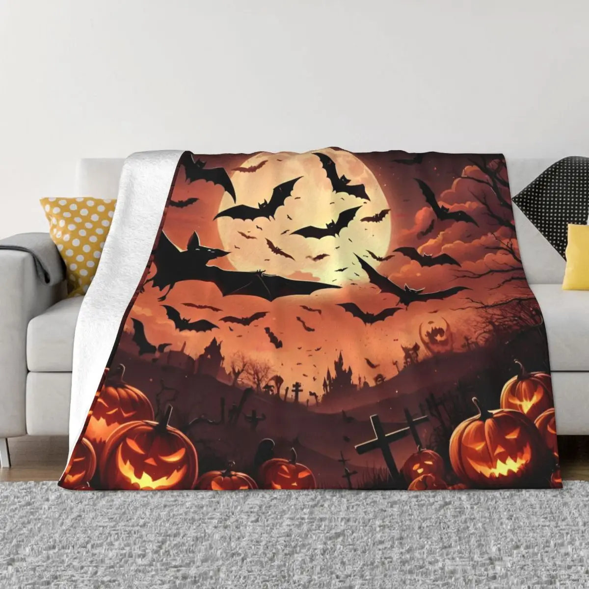 Bats Pumpkins Halloween Fuzzy Blankets Funny Throw Blanket for Sofa Bedding Lounge 200x150cm Bedspread