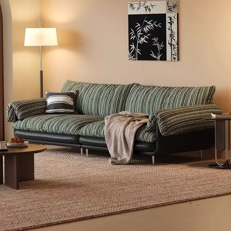 Yarn color matching striped fabric sofa small apartment living room one-character sofa bed