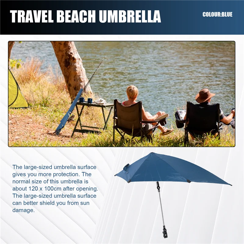 Venda de verão guarda-chuva de praia ajustável, guarda-chuva de cadeira giratória de 360 graus com braçadeira universal, ótimo para cadeira de praia, cadeira de pátio