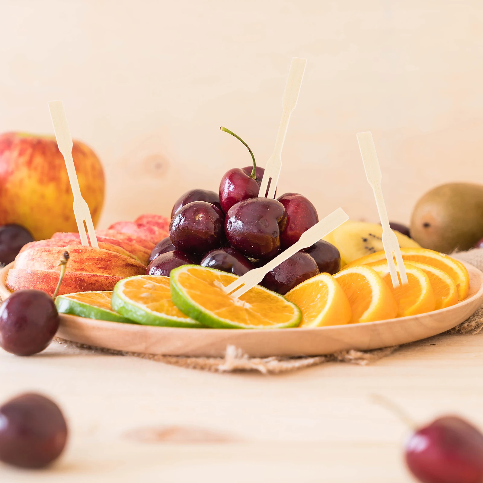 

100pcs Bamboo Fruit Wood Dessert Mini Appetizer Smooth Wooden Food Picks Kids Safe Serving Utensils Party Picnic Accessories
