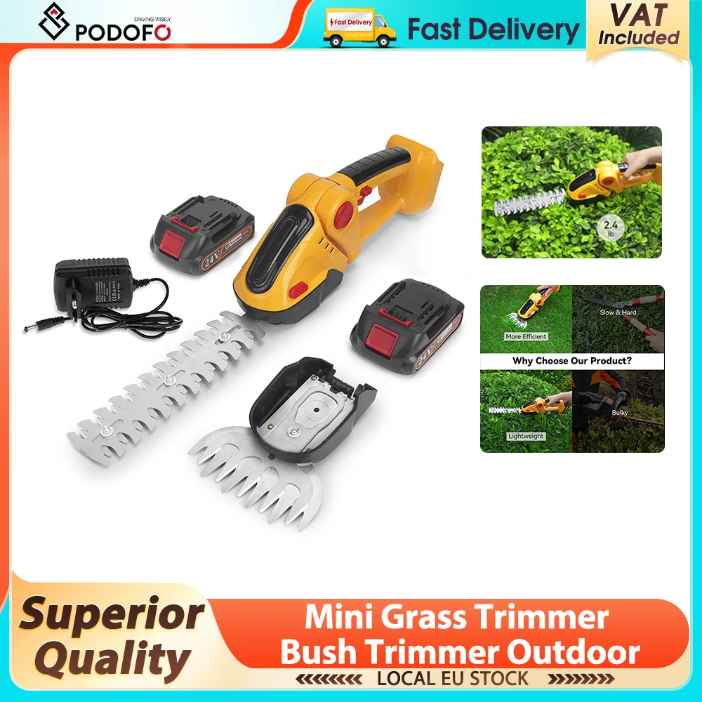 Tondeuse à gazon électrique Podofo, taille-haie électrique avec batteries, tondeuse à gazon portable, coupe-herbe sans fil, taille-herbe de jardin