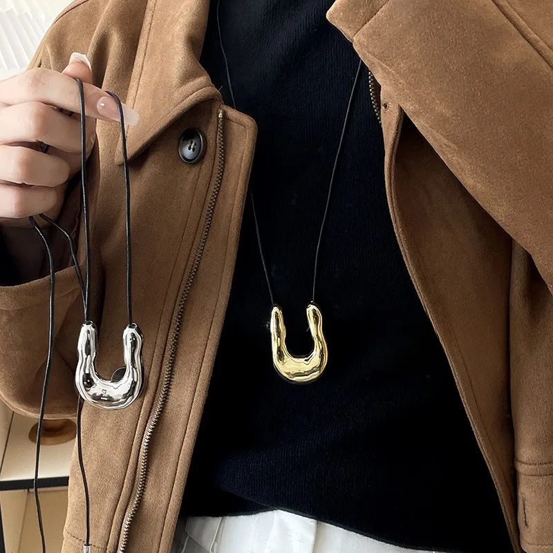 U-shaped Metal Horseshoe Necklace for Women Light Luxury Niche Long Accessories High-end Drawstring Sweater Chain Girl