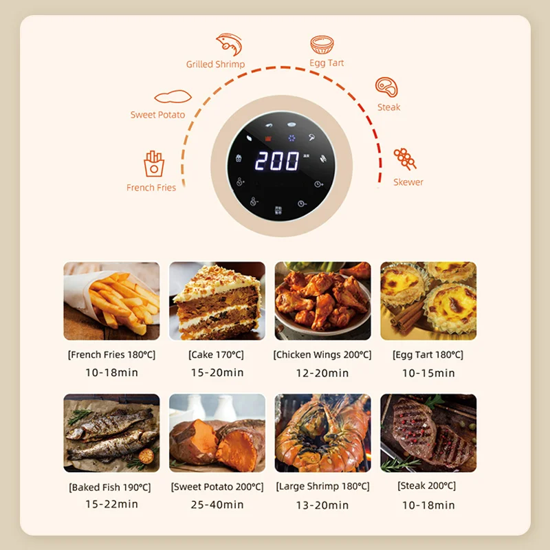 XIANJIN Air Fryer with Thickened High Borosilicate Glass Container Hot Sale Panoramic Visual 5-liter Electric Plastic 5L