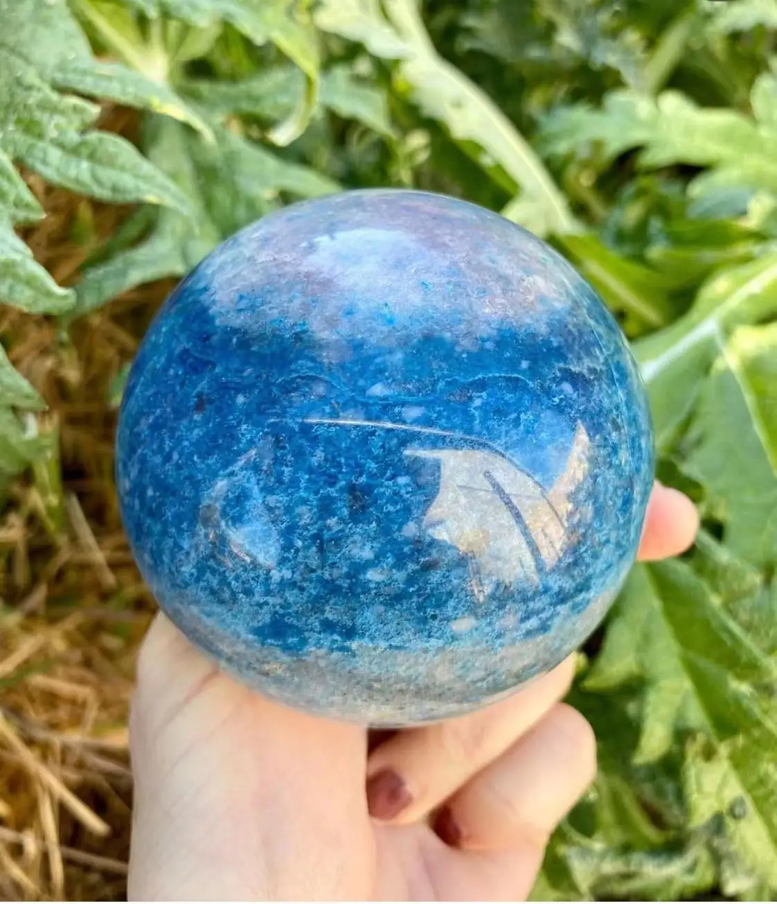 Natural Trolleite Crystal Ball Blue Ocean Sphere Black Blue White Stripe Charka Healing Stone Home Decor