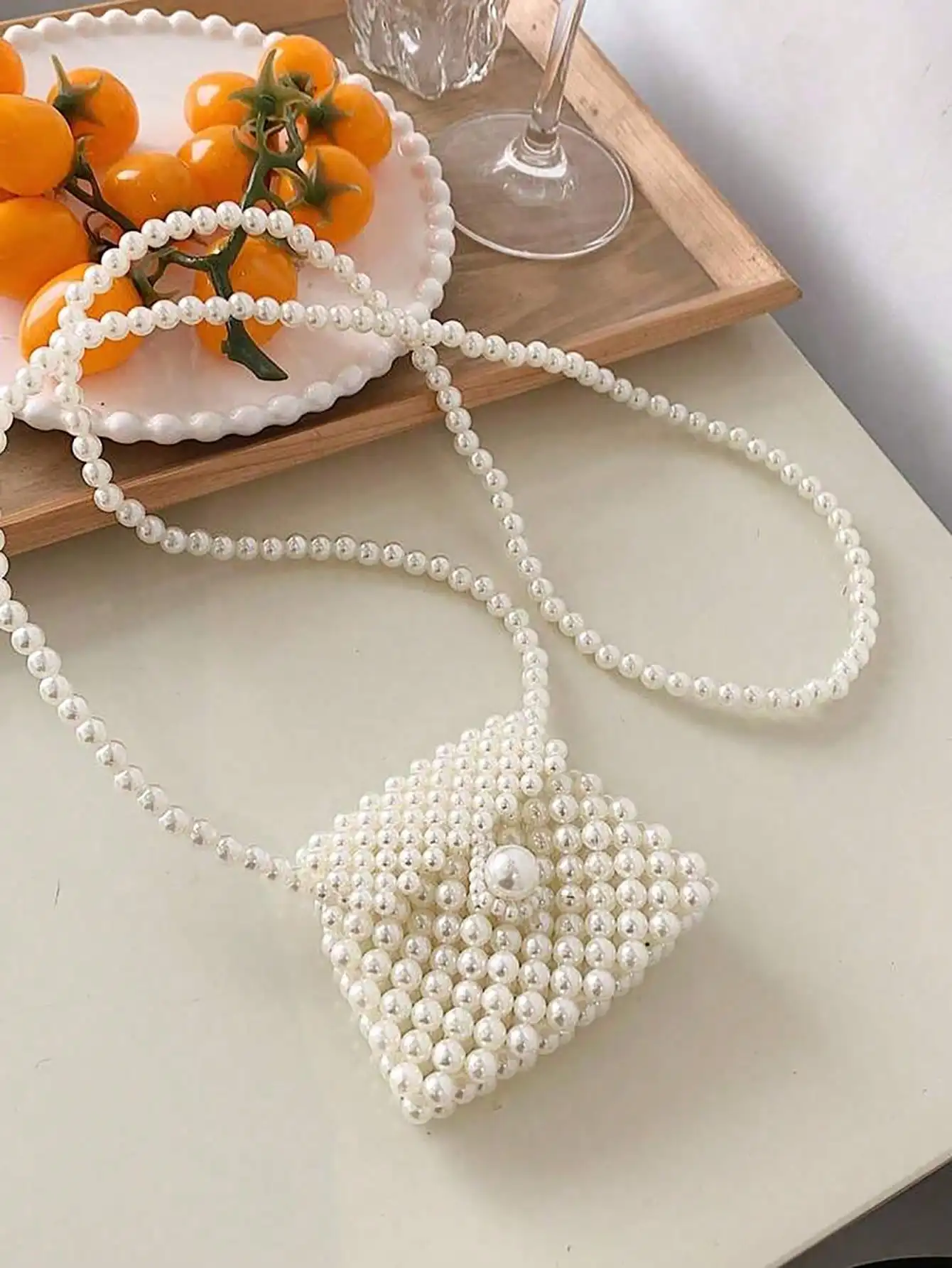 

Faux Pearl Beaded Square Crossbody Bag for Women