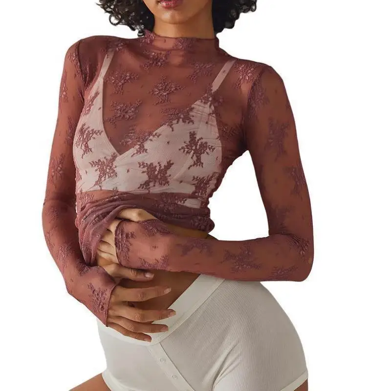 Damska długa bluzka z koronką, imitacja kołnierzyka, skórzana talia z efektem wyszczuplania, dla kobiet w średnim wieku i plus size, z podszewką.