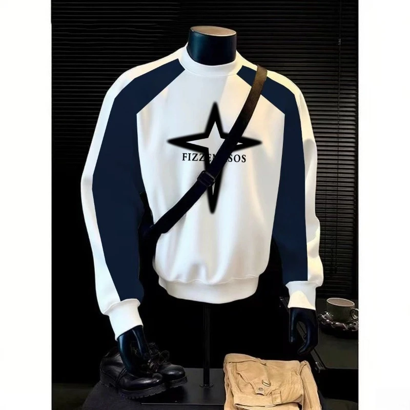 Lazy Style Splicing Simple Casual Loose Spring and Autumn Men's Comfortable Round Neck Versatile Long-sleeved Sweatshirt