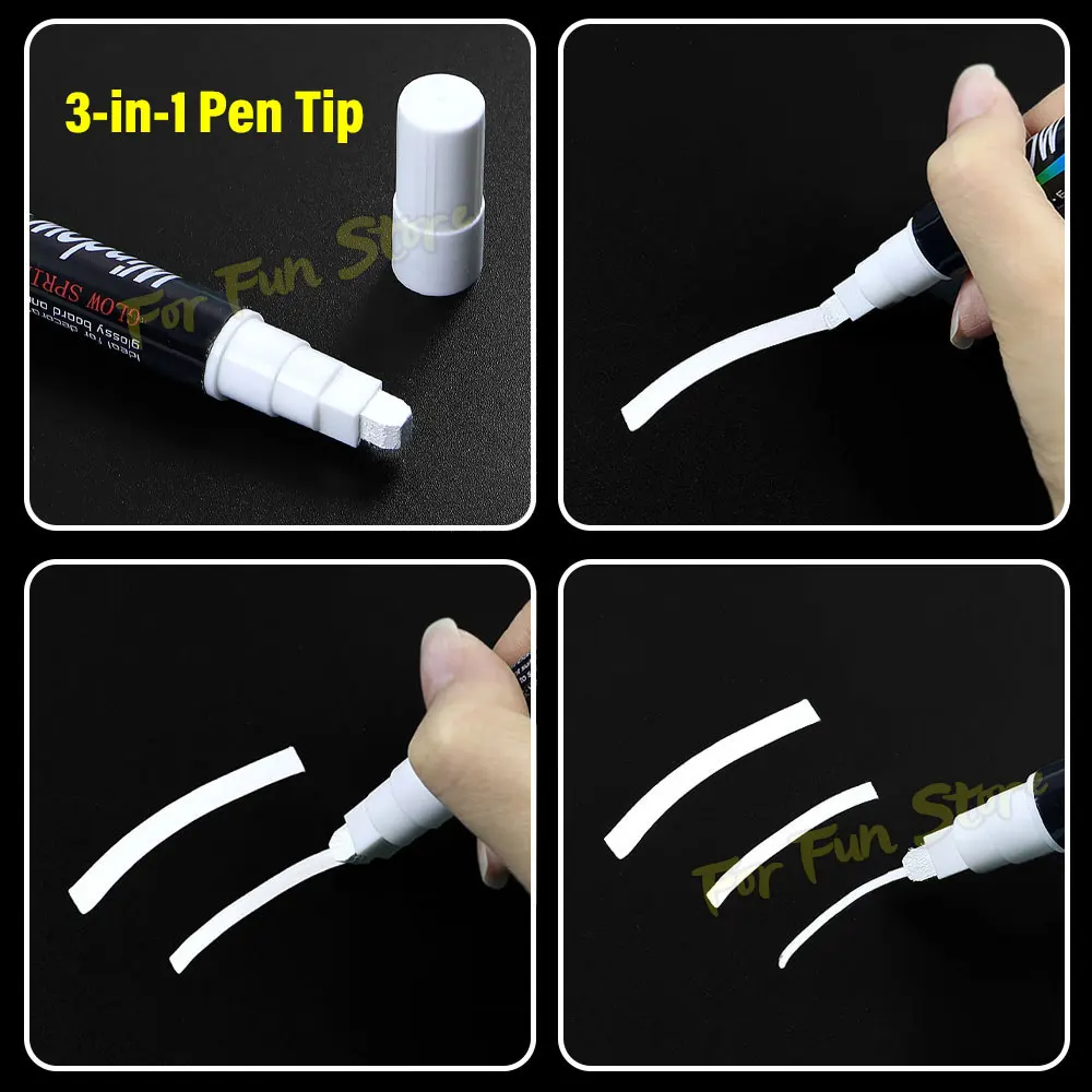 Immagine 5: Pennarelli a Gesso Liquido Bianchi For Fun da 6mm con Punta Piatta, Cancellabili a Base d'Acqua, per Lavagna Fluorescente e Nera