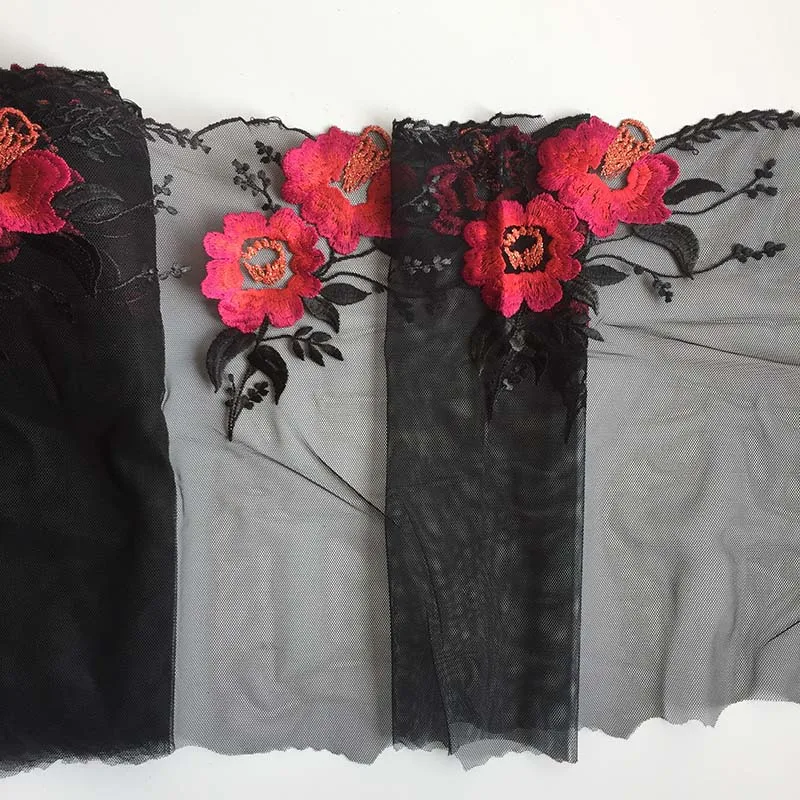 20Yards Floreale Del Merletto Del Ricamo Trim Nastro di Poliestere Nero Tessuto di Tulle Per Il Vestito Della Biancheria Intima Del Reggiseno Della