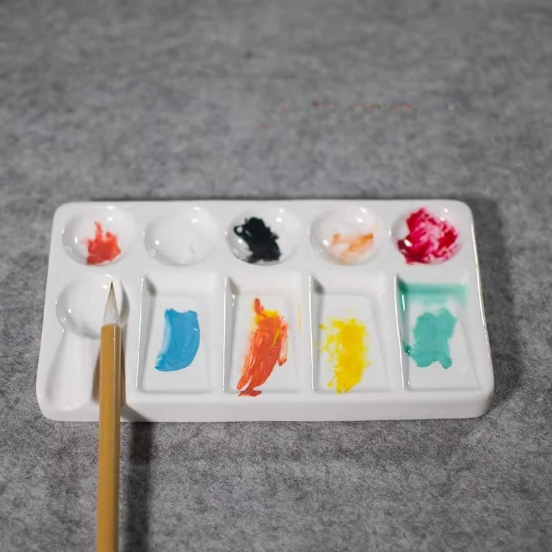 10 Well White Ceramic Palette Easy To Clean Corrosion-resistant for Chinese Painting Gouache Watercolor Acrylic Oil Painting