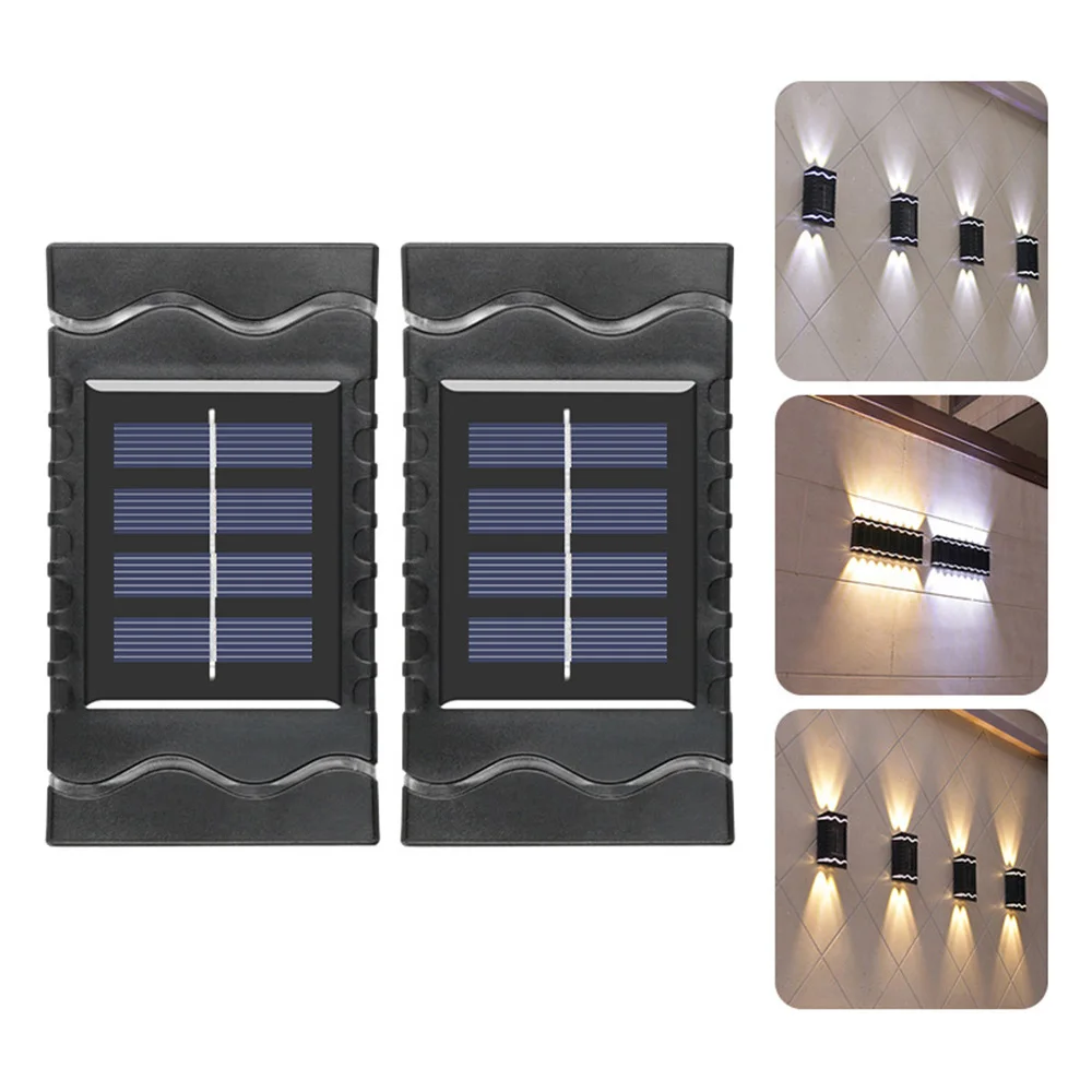 Applique murale solaire à 4 LED pour l'extérieur, étanche, éclairage haut et bas, décoration de jardin, lumières solaires, escaliers, clôture, lumière du soleil