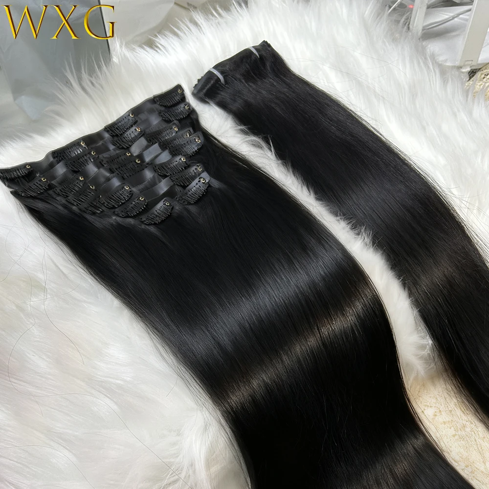 120 جرام/9 قطعة 24 بوصة كليب ins شعر مستعار بشري شعر برازيلي خام مستقيم طبيعي أسود ناعم 100% مقاطع شعر بشري حقيقي صفقات #1