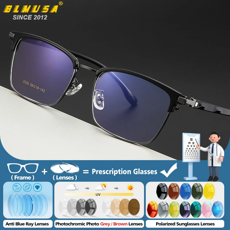 

BLMUSA High Quality Men Progressive Prescription Glasses Business Myopia Anti Blue Light Photochromic UV Protection Eyeglasses