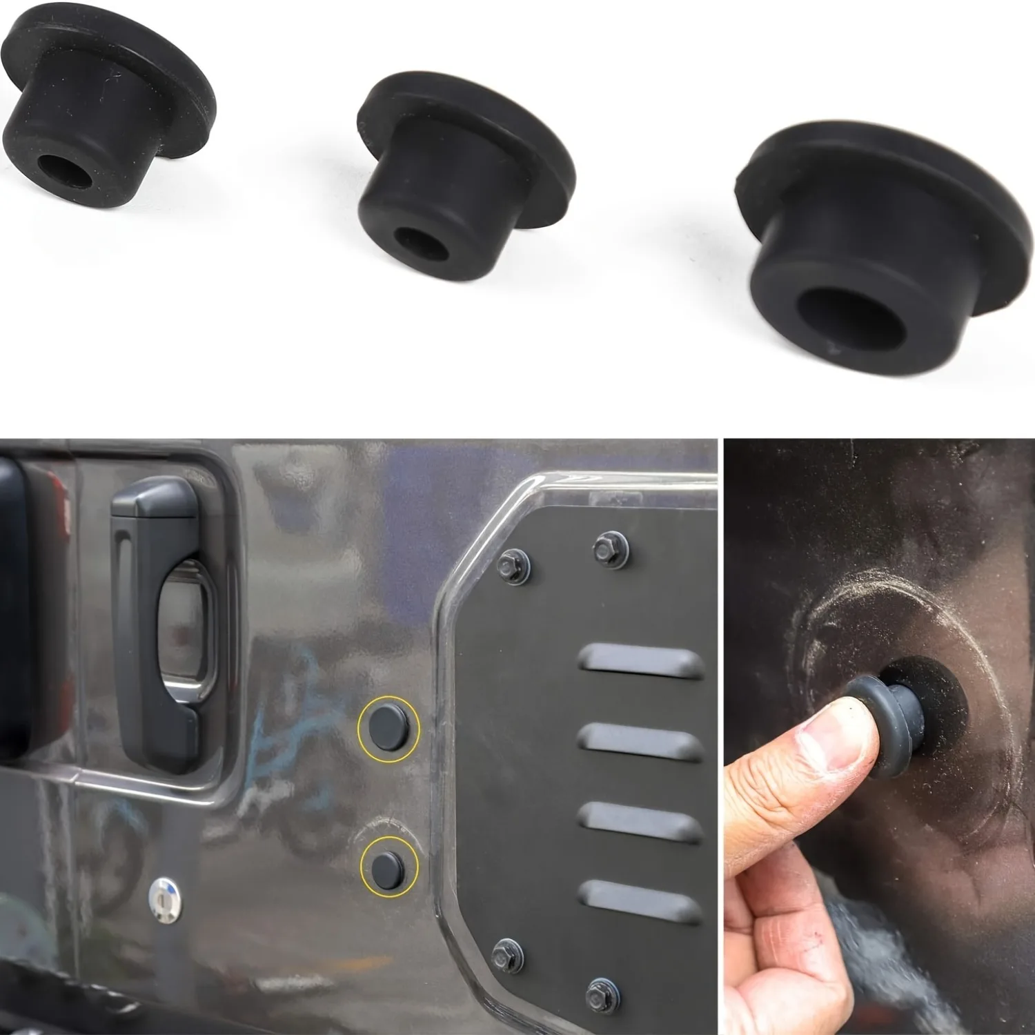 3 Rubber Tailgate Plugs Compatible for 2007~2019 Jeep Wrangler for Removed Tire Carrier Bumper Tramp Stamp